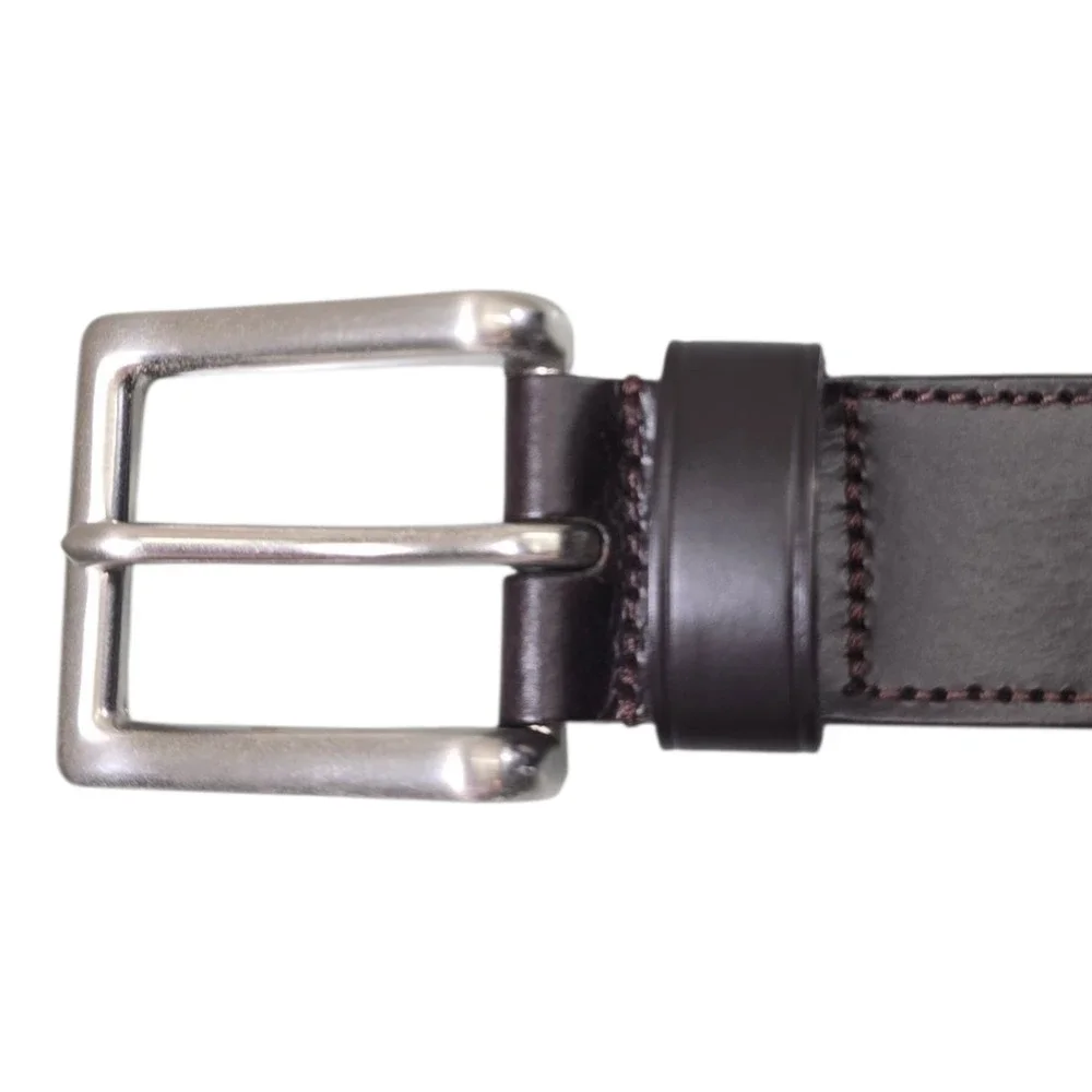 Leather Belt Mens 34 Dark Brown Genuine Leather Classic Silver Buckle Minimalist